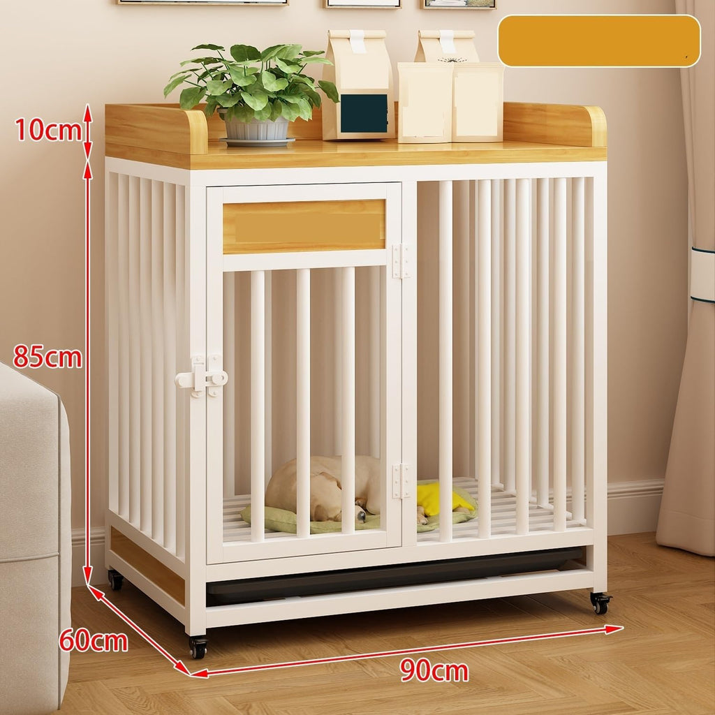 Dog Kennel White/Black Dog Crate Pet Indoor Small & Medium with Litter Box Thickened & Reinforced Home Kennel for Home Use(White)