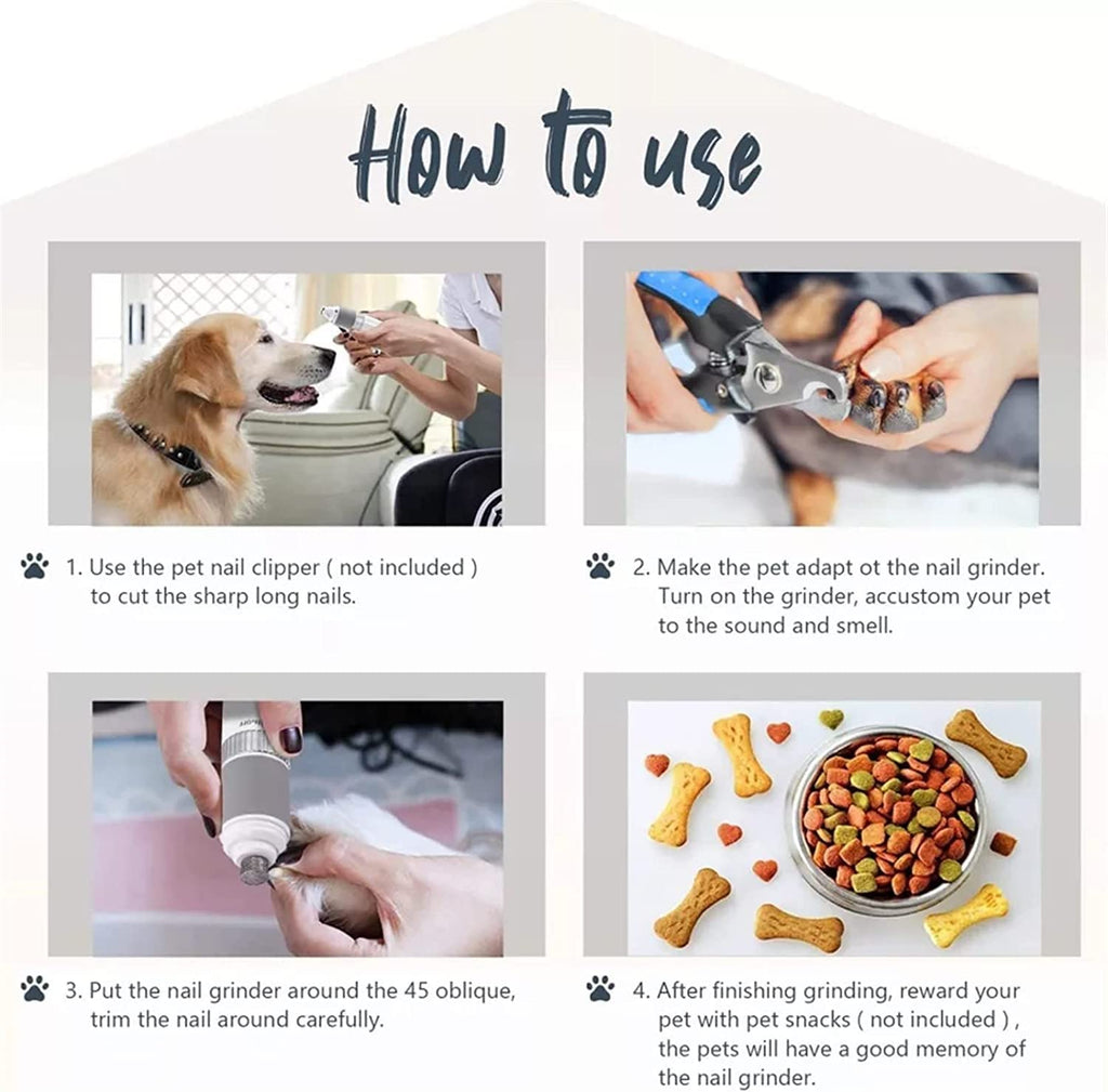 Dog Nail Grinder, Rechargeable Dog Nail Trimmer Adjustable Speed Electric Powerful Pet Nail File Quiet Painless Paws Groomer Smoother for Small Medium Large Dogs Cats