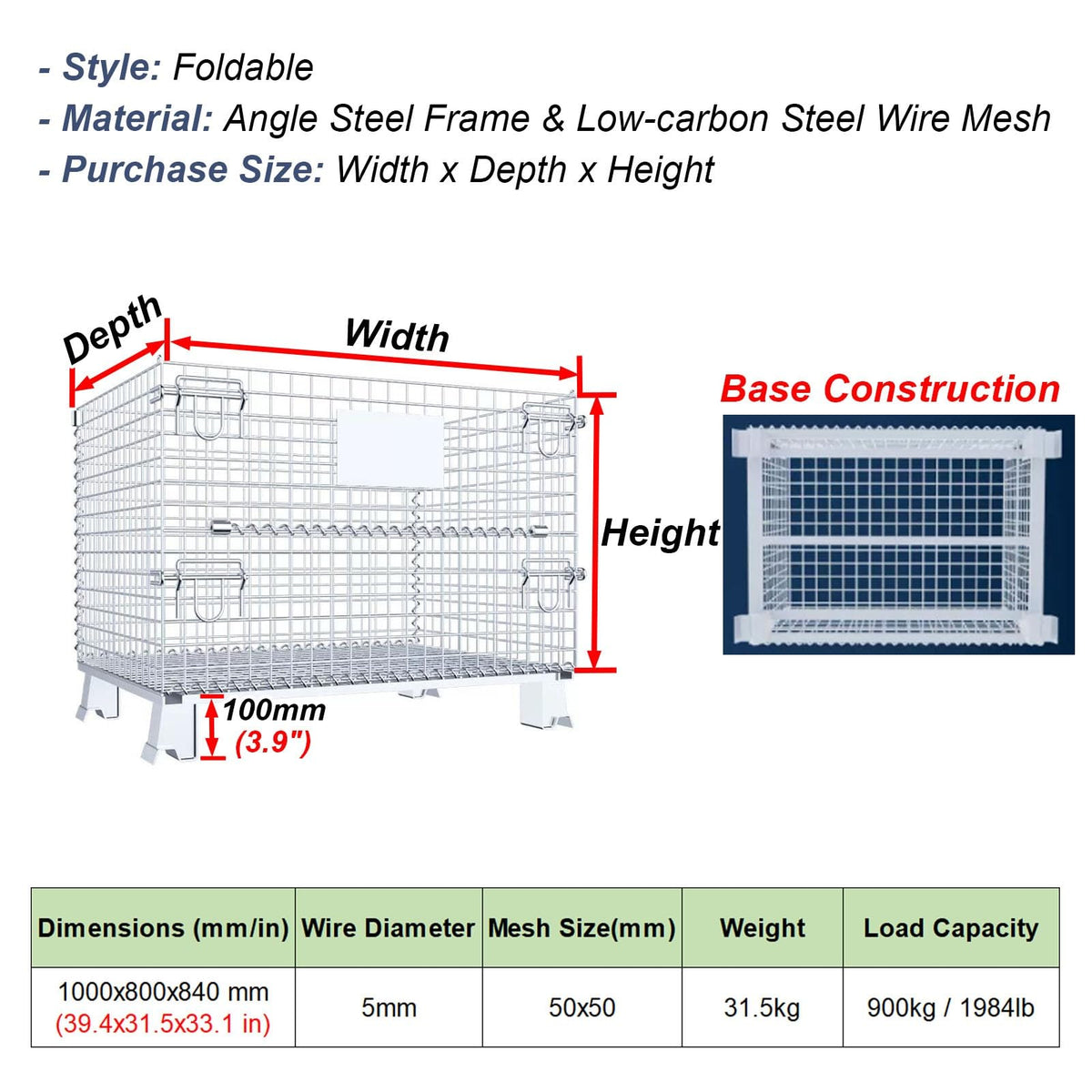 Foldable Wire Storage Cage with Front Drop Door - Open-Top Metal Mesh Crate for Pets, Storage, and Organization - Heavy Duty, Portable, and Versatile Design