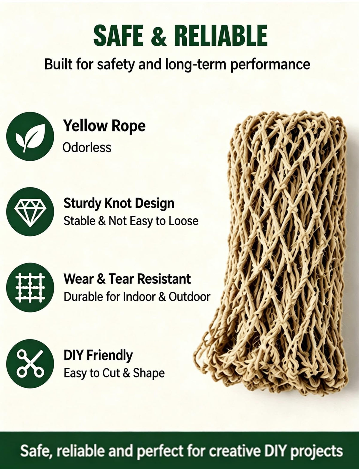 Customizable Heavy-Duty Jute Rope Netting - 10mm Thick, 10cm Mesh | Durable Eco-Friendly for Indoor/Outdoor Decor, Gardening, Crafts | Sturdy, Versatile & Safe