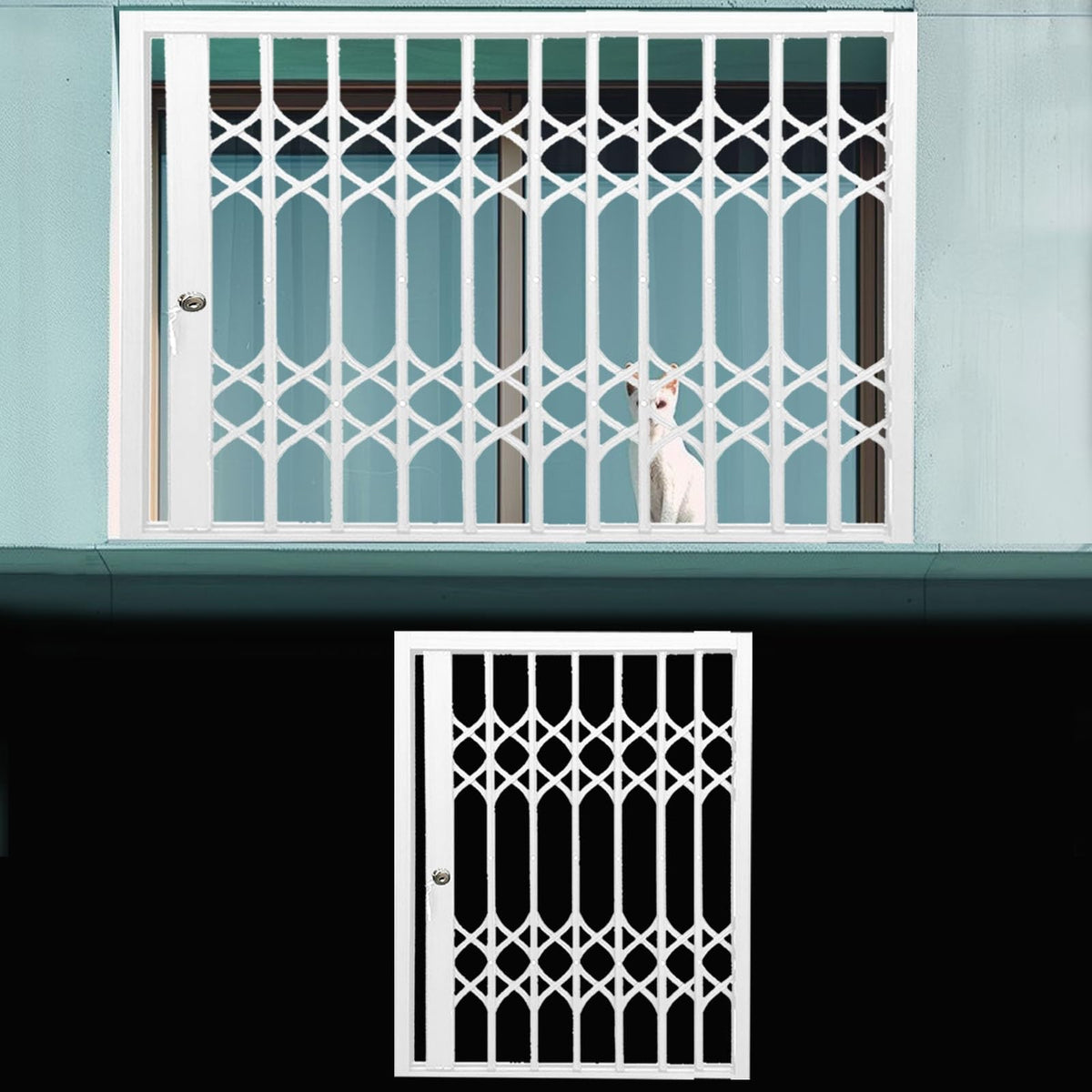 Metal Cat Window Guard - Folding Sliding Fence for Pets, Security Anti-Burglary Net for Outdoor/Indoor Use (33x70in / 84x178cm) - Durable Invisible Protection