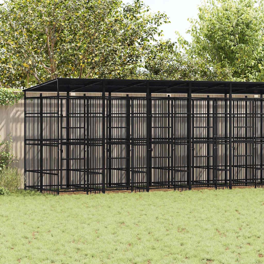 Large Dog Kennel - Outdoor Steel Playpen with Roof & Gate
