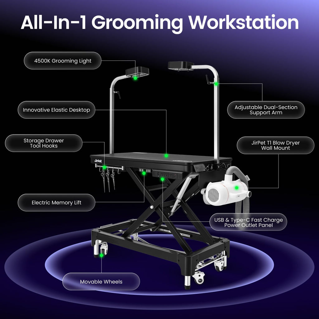 Electric Dog Grooming Table with Memory Function and Grooming Lights