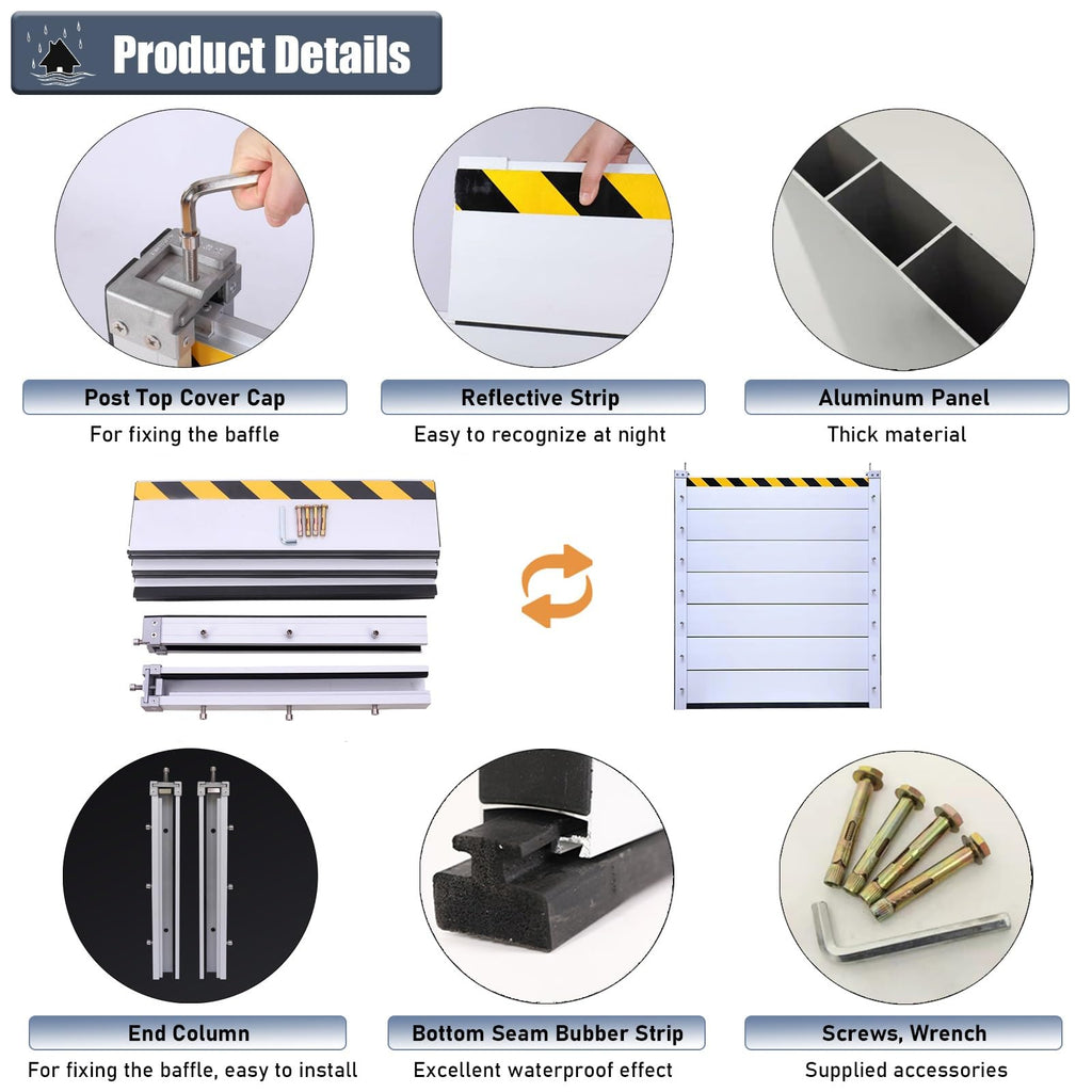 Detachable Anti Flood Gate 4.5ft High, Flood Control Barrier 21' 20' 19' 18' 17' 16' 15' 14' 13' 12' 11' 10' 9' 8' 7' 6' 5' 4', Flood Protection Baffle(Silver-L-9.8ft/117.6"/298.7cm)