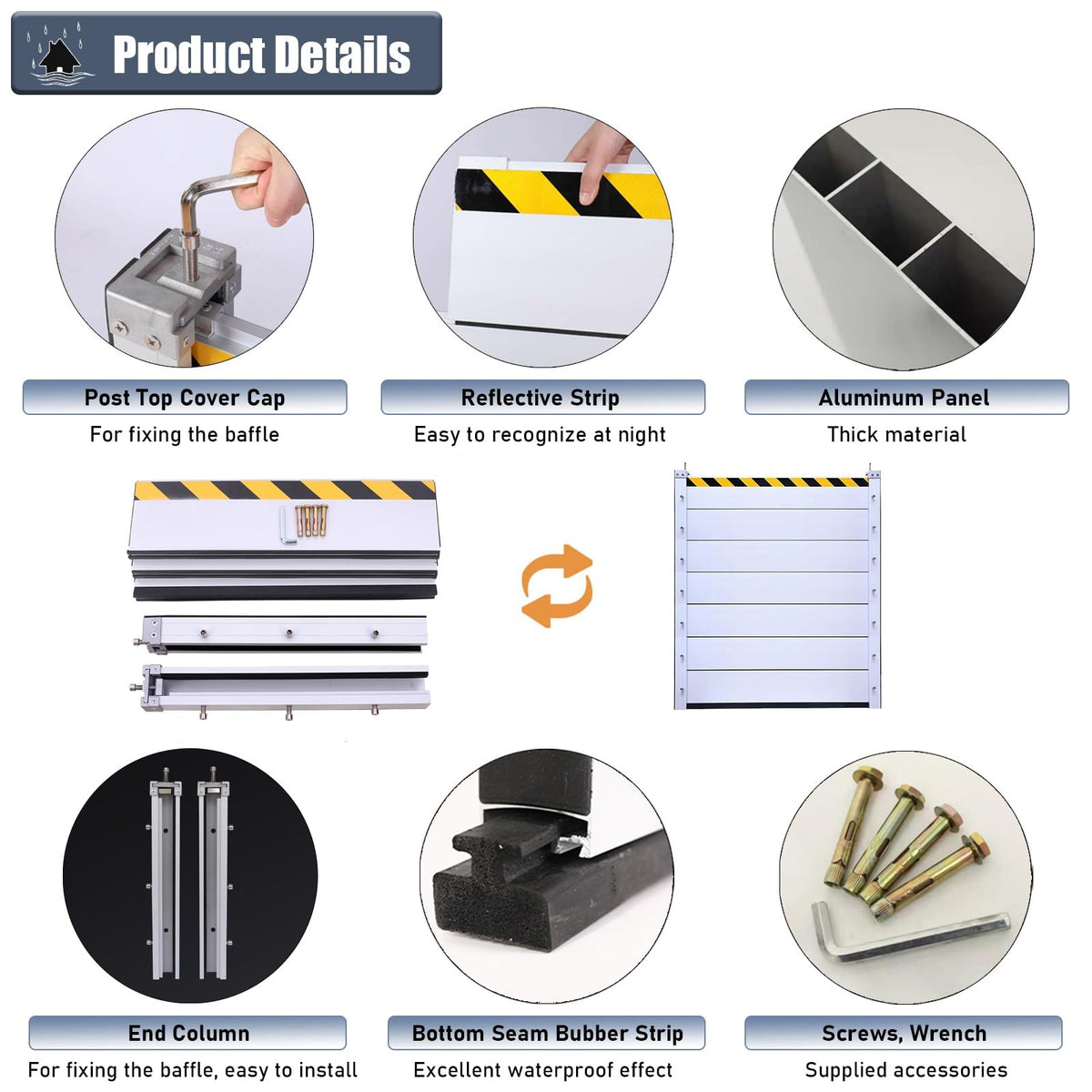 Detachable Anti Flood Gate 4.5ft High, Flood Control Barrier 21' 20' 19' 18' 17' 16' 15' 14' 13' 12' 11' 10' 9' 8' 7' 6' 5' 4', Flood Protection Baffle(Silver-L-9.8ft/117.6"/298.7cm)