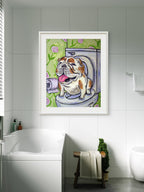 SCHMETZPETZ Funny Bulldog Wall Art - Dog Sitting on Toilet - Bathroom Decor - Available in Matte, Glossy or Stretched Canvas in Sizes 8x10 to 24x30