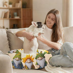 Donut Dog Bed for Small Dogs & Cats - Gnomes with Sunflowers Calming Anti-Anxiety Pet Bed with Non-Slip Base, Removable & Machine Washable, 22"