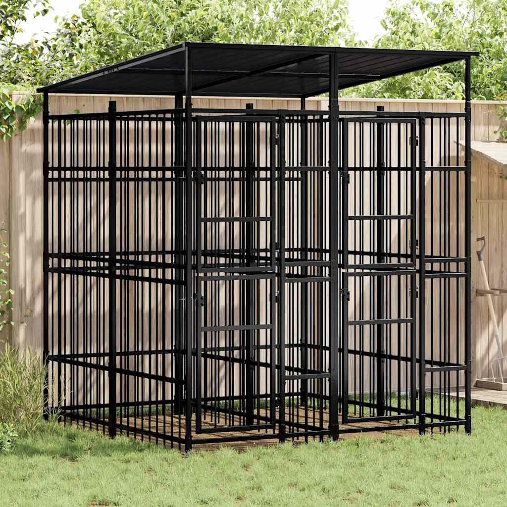 Dog Kennel with Roof, Powder-Coated Steel Pet Exercise Play Pen