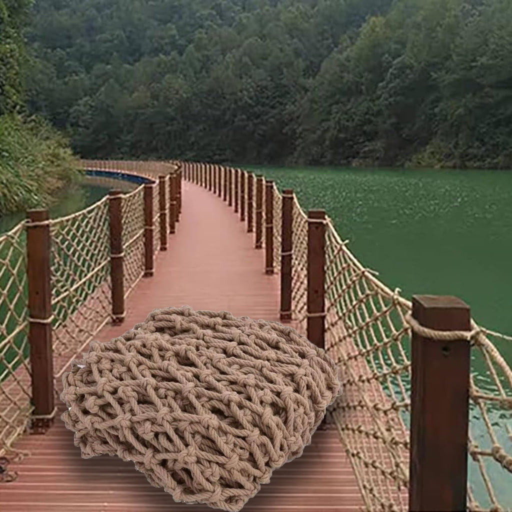 16x26FT Outdoor Safety Net - Anti-Fall Climbing & Balcony Protection, Durable Jute Hemp Rope Mesh for Kids, Pets, Trucks & Trailers, Retro Design