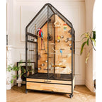 Bird Cage Birdcage Bird Villa Partitionable Three-Sided Ventilation Pull-Out Tray Storage Drawer Glass Door Pet Supplies(Small)