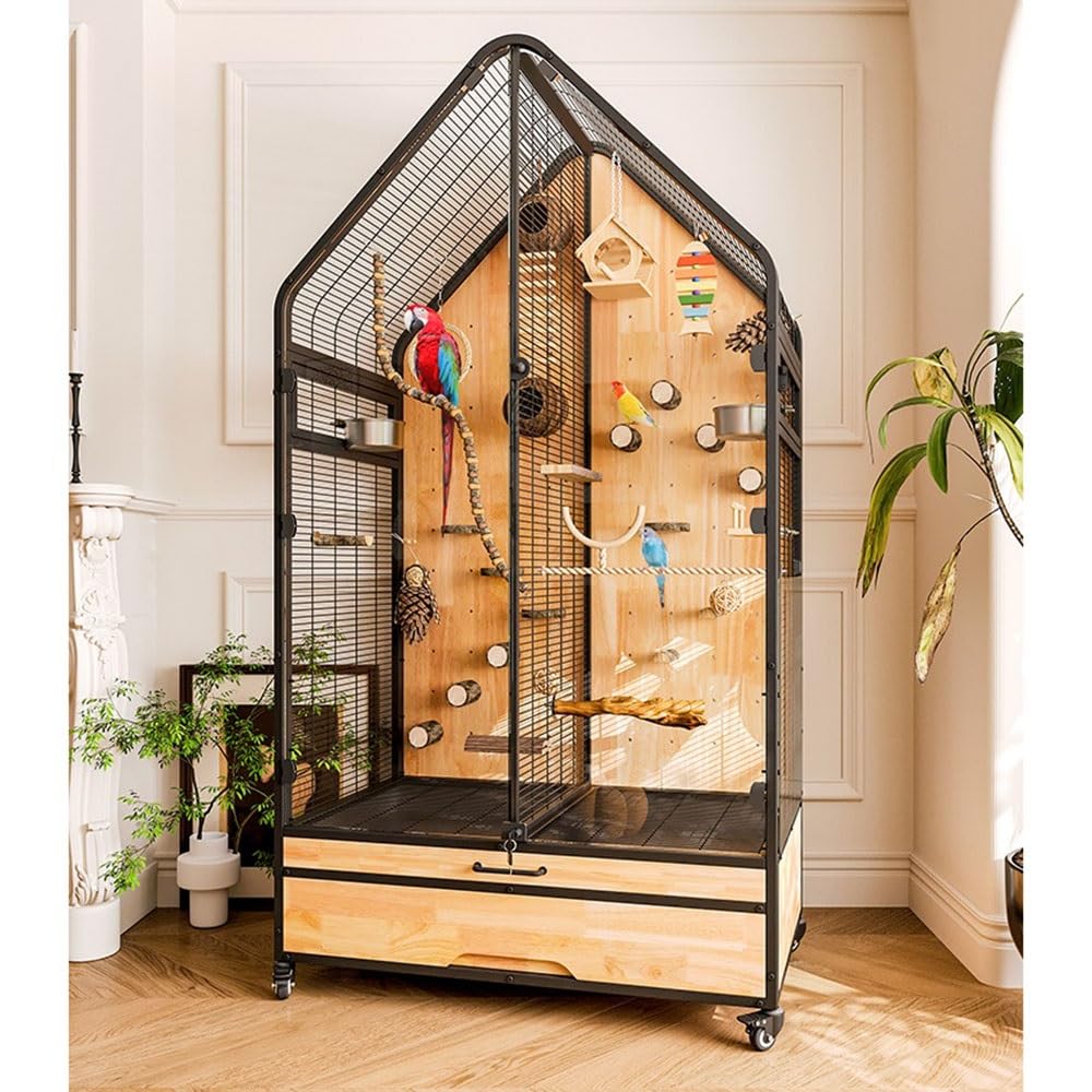 Bird Cage Birdcage Bird Villa Partitionable Three-Sided Ventilation Pull-Out Tray Storage Drawer Glass Door Pet Supplies(Small)
