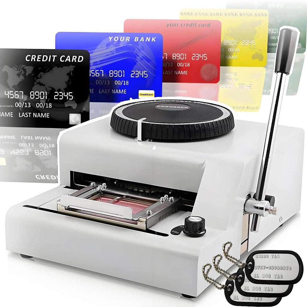 Manual PVC Card Embosser Machine for Custom Pet ID Tags - 72 Character Coding, Includes 30 Aluminum Tags - Ideal for Personalized Dog Tags and Pet Identification
