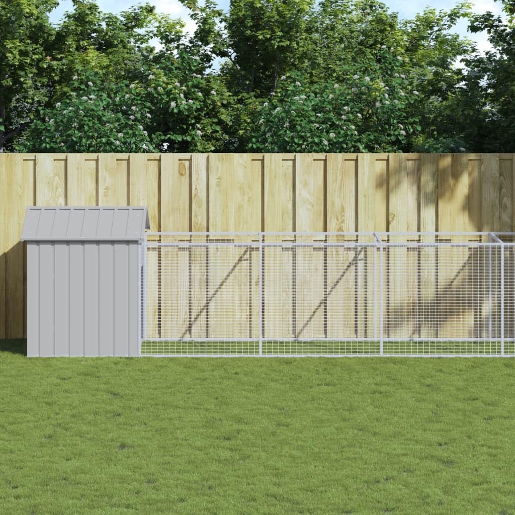 Outdoor Galvanized Steel Dog House with Extended Run Light Gray