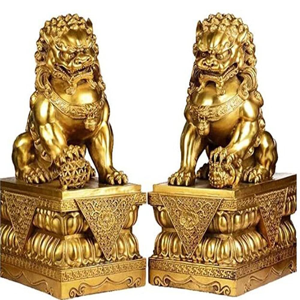 Large Size Wealth Fu Foo Dogs A Pair of Feng Shui Decor Guardian Lion Statues,to Ward Off Evil Energy Congratulatory Best Housewarming Gift
