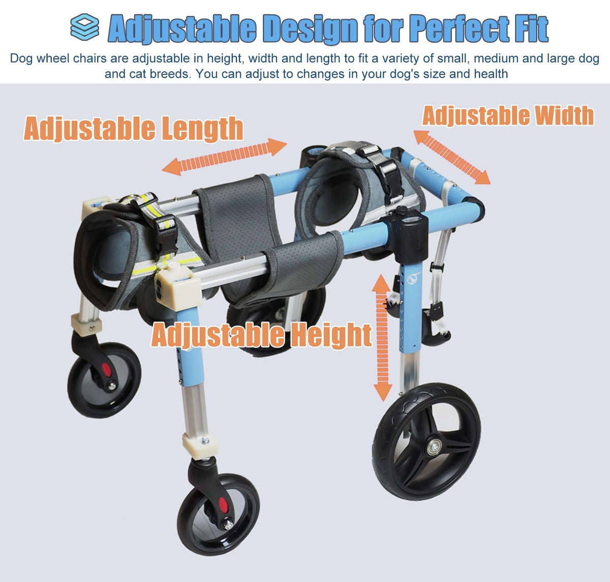 Dog Wheelchair for Front and Back Legs, Adjustable Portable Leg Braces, Full Support for All Breeds, Pet Treadmill Assist, Includes Adjustable Design, Ideal for Disabled Dogs.