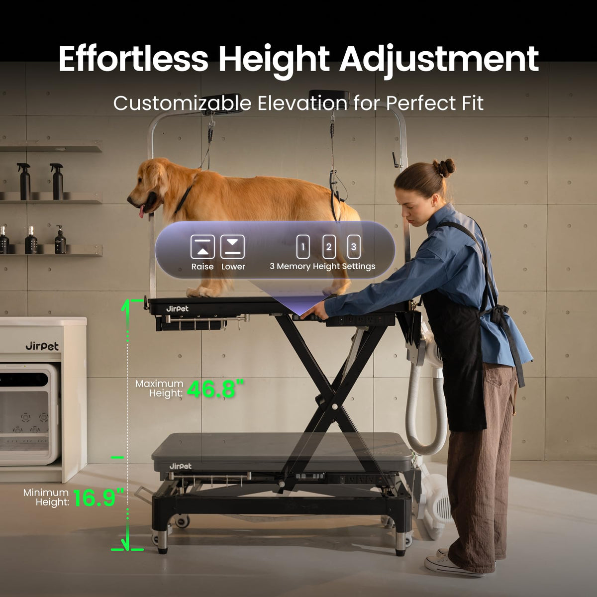 Electric Dog Grooming Table with Memory Function and Grooming Lights