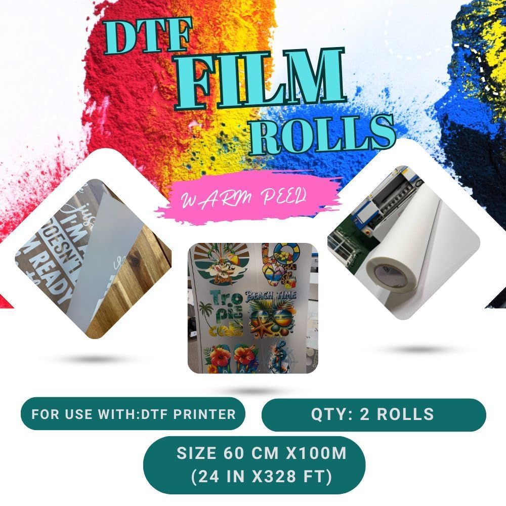 20 DTF Transfer Film Rolls (Hot Peel) 24""x 328ft Double-Sided Clear PET Heat Transfer Paper for Direct-to-Film Printing 24-inch DTF Film Roll Compatible with All DTF Printers for T-Shirts Textile