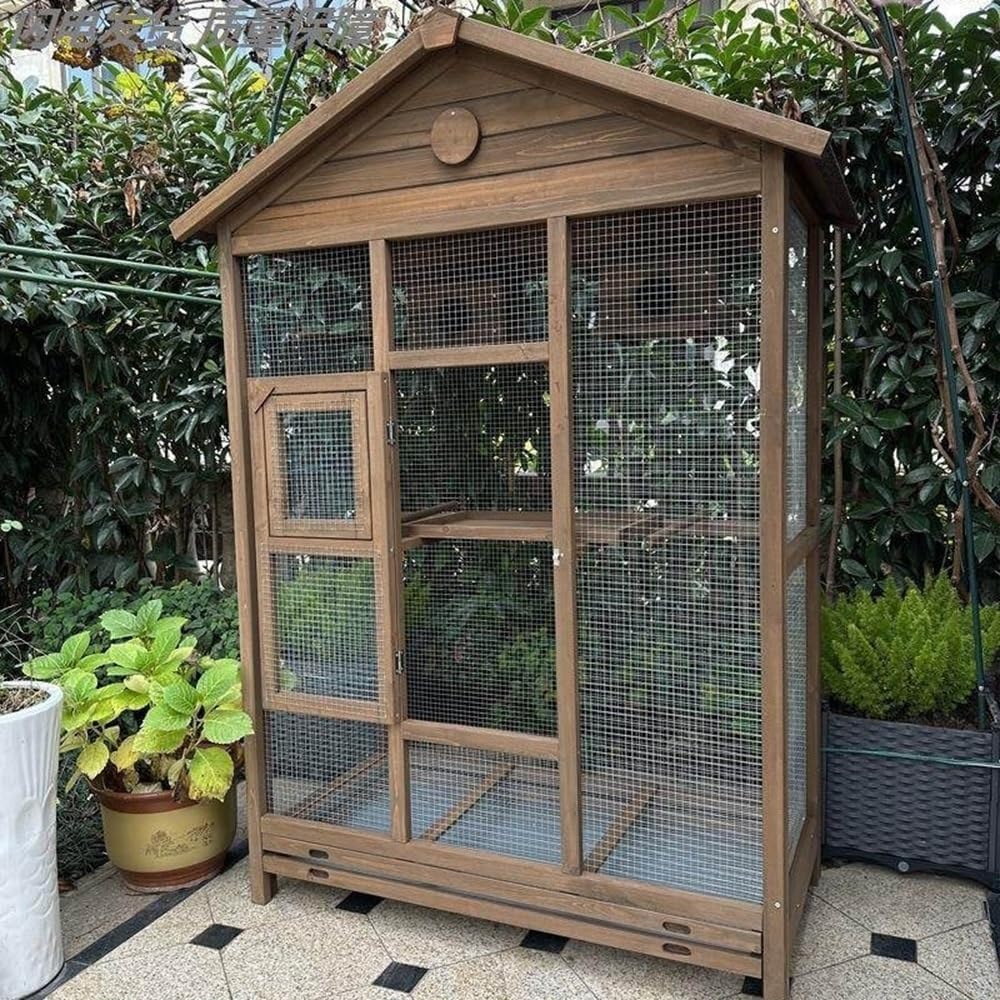 Spacious Wooden Bird Cage with Wheels for Indoor Parrots,