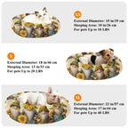 Donut Dog Bed for Small Dogs & Cats - Gnomes with Sunflowers Calming Anti-Anxiety Pet Bed with Non-Slip Base, Removable & Machine Washable, 22"