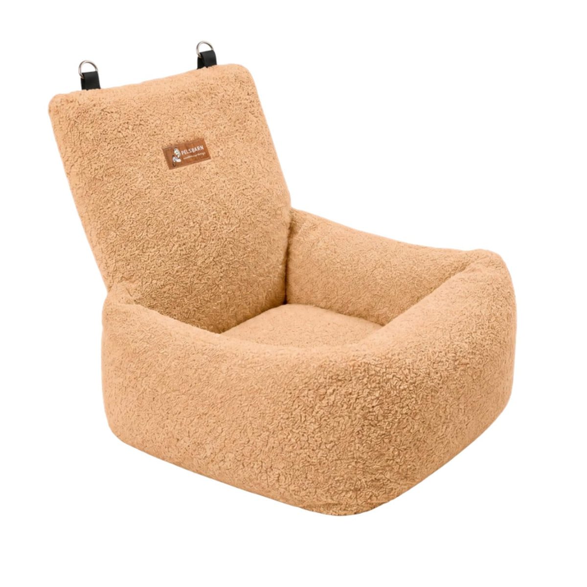 Pelsbarn Teddy Dog Car Bed, Washable Bolster Travel Seat, Small V2, Brown