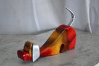 NIFAO Stretching Dog Sculpture Painted Wood with Aluminum Ears 2"x14"x10"H