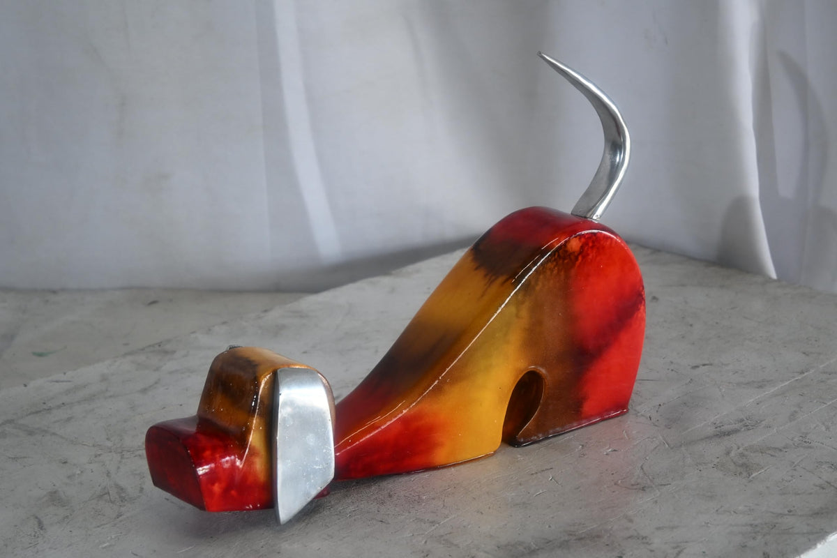 NIFAO Stretching Dog Sculpture Painted Wood with Aluminum Ears 2"x14"x10"H