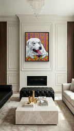 SCHMETZPETZ Great Pyrenees Wine Bar Art Print - Cute Dog Wall Decor - Available as Stretched Canvas in Sizes 8x10 to 24x36