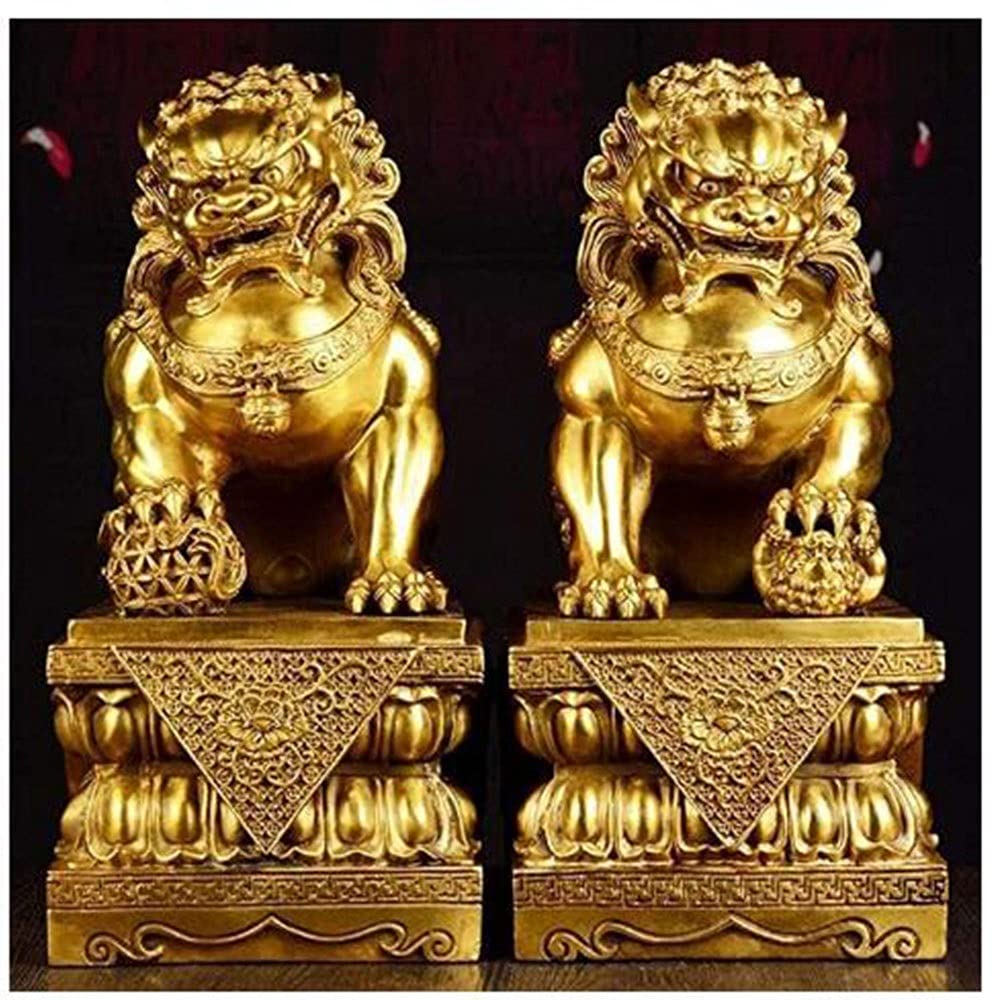 Large Size Wealth Fu Foo Dogs A Pair of Feng Shui Decor Guardian Lion Statues,to Ward Off Evil Energy Congratulatory Best Housewarming Gift