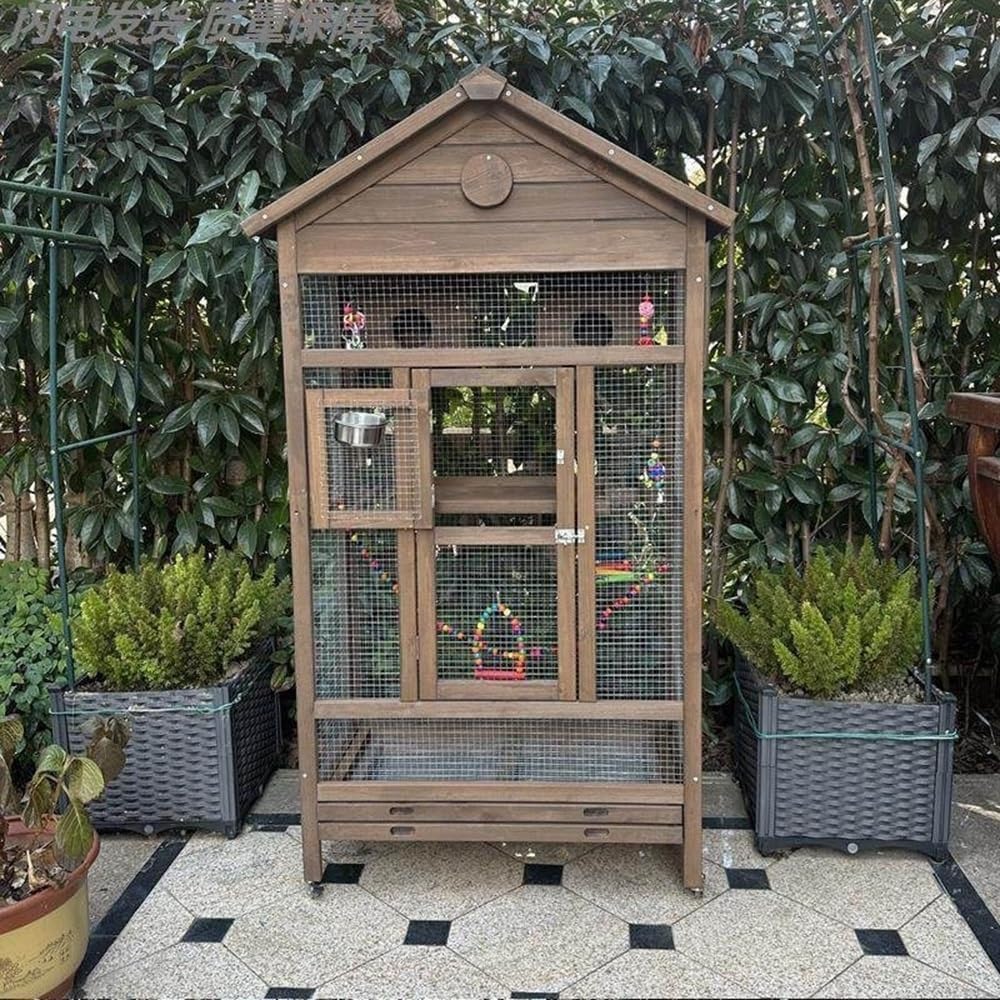 Spacious Wooden Bird Cage with Wheels for Indoor Parrots,