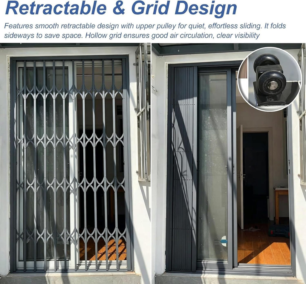 Retractable Folding Security Grill Gate for Windows – Durable, Space-Saving Safety Barrier, Child and Pet Proof, Easy Installation, Ideal for Home and Business Security