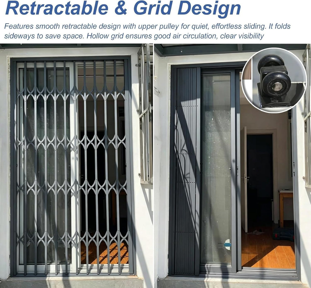 Retractable Folding Security Grill Gate for Windows – Durable, Space-Saving Safety Barrier, Child and Pet Proof, Easy Installation, Ideal for Home and Business Security