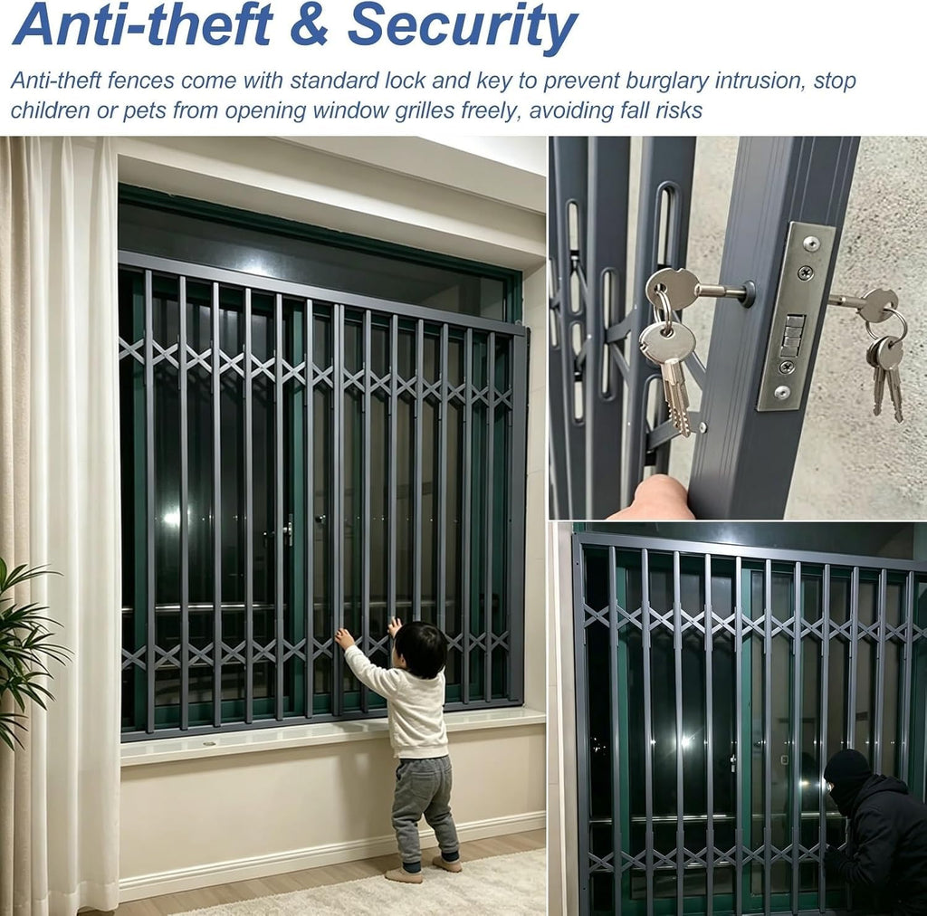 Retractable Folding Security Grill Gate for Windows – Durable, Space-Saving Safety Barrier, Child and Pet Proof, Easy Installation, Ideal for Home and Business Security