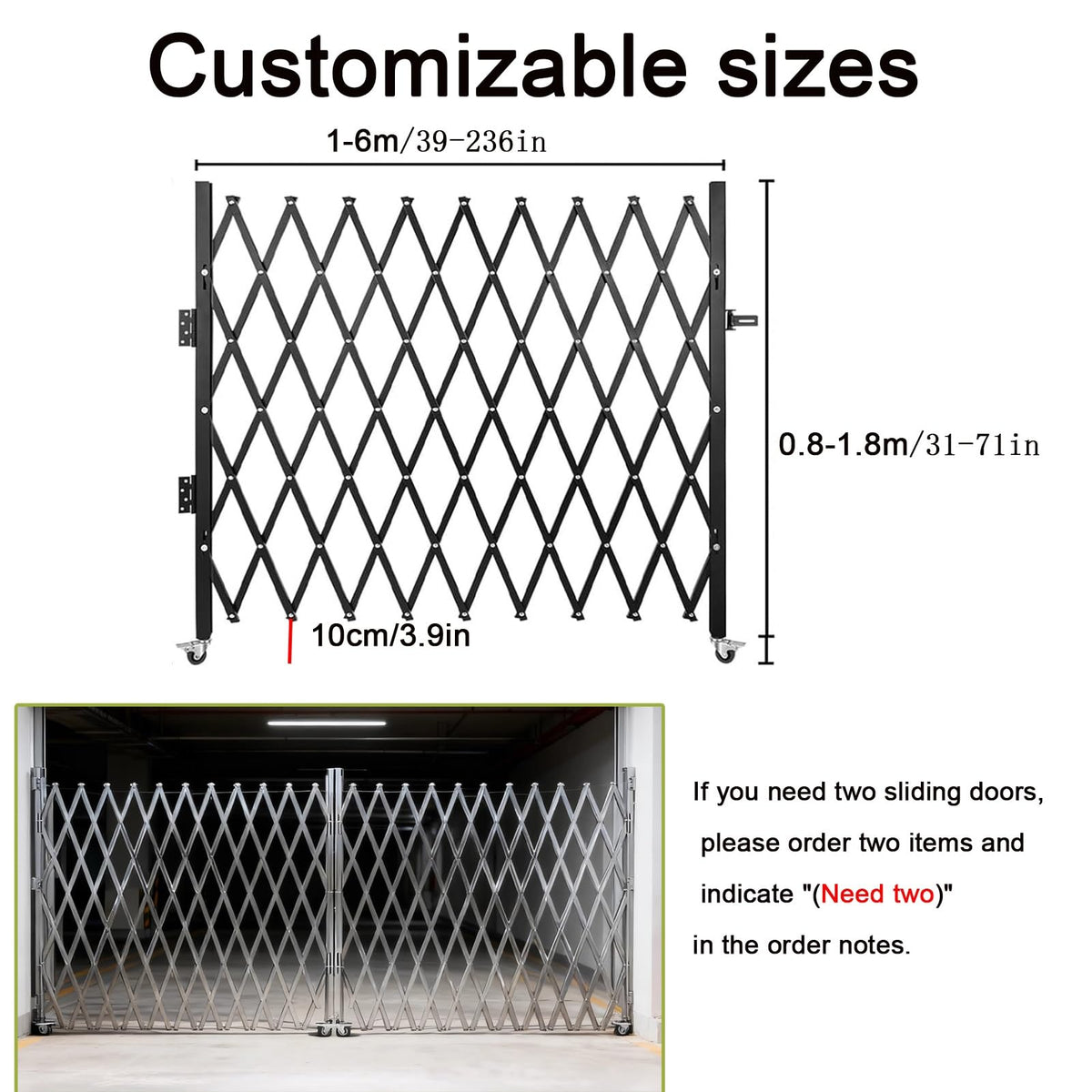 Mobile Folding Stainless Steel Safety Gate with Casters Accordion Scissor Design 1.8x2m (71x79in) Perfect for Home Safety Basements & Garages Portable Flexible Barrier for Kids & Pets