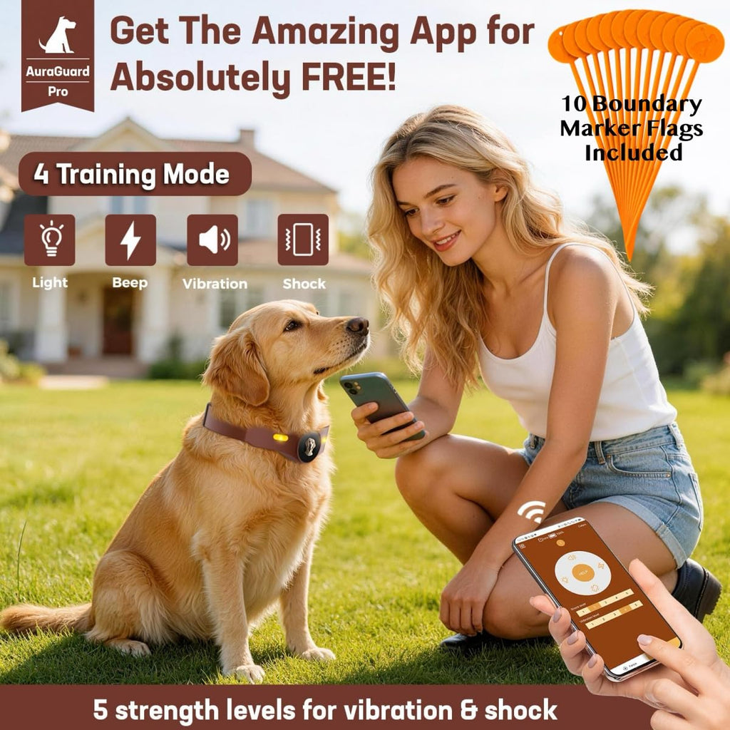GPS Dog Collar Fence System with Free App, Electric Wireless Dog Fence