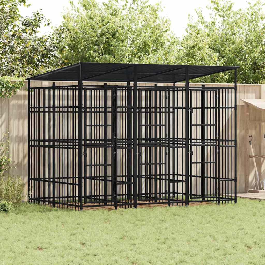 Dog Kennel, Powder-Coated Steel Playpen, Lockable Door, Black