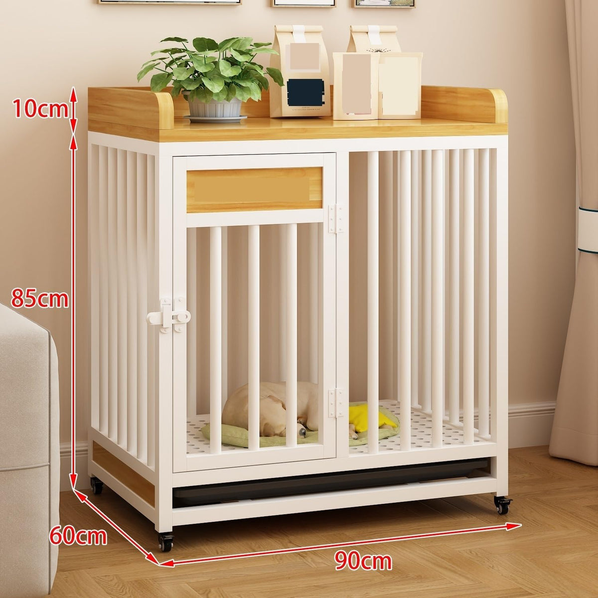 Dog Kennel White Dog Crate Screen Base Indoor Medium with Tray Home Kennel for Home Use(Black)