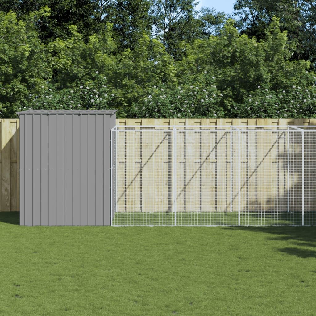 Outdoor Galvanized Steel Dog House Kennel with Extended Run Gray