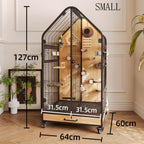 Bird Cage Birdcage Bird Villa Partitionable Three-Sided Ventilation Pull-Out Tray Storage Drawer Glass Door Pet Supplies(Small)