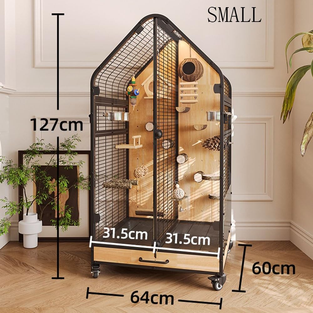 Bird Cage Birdcage Bird Villa Partitionable Three-Sided Ventilation Pull-Out Tray Storage Drawer Glass Door Pet Supplies(Small)