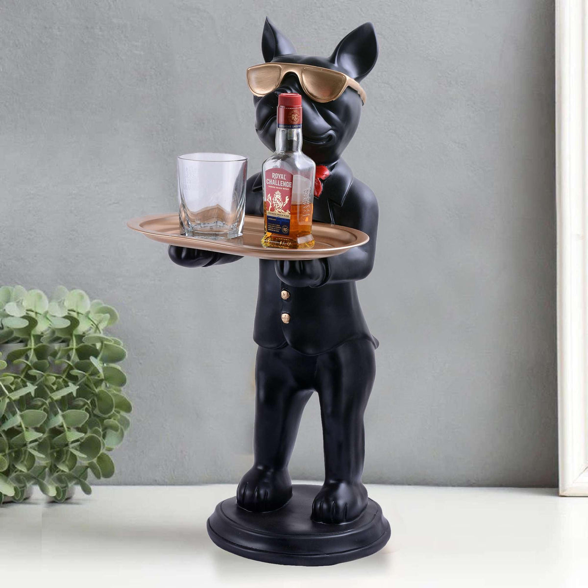 HappyWorldAustralia Cool Dog Showpiece with Plate for Home Décor Item | Kitchen,Bedroom,Office,Dinning Table Decorative Item -08