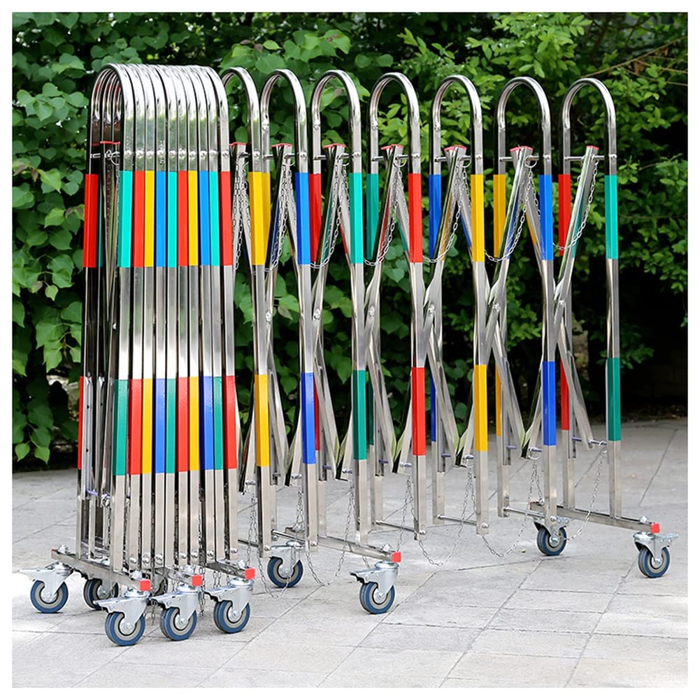 Metal Folding Safety Gate - Expandable Retractable Driveway Barrier with Wheels - Traffic Fence for Driveway & Garage - Quickly Block Off Any Area, Child & Pet Safety