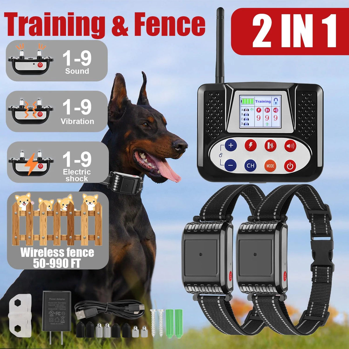 Wireless Dog Fence, 2026 Electric Dog Fence with Remote, Waterproof Training Collar Receiver, Vibration & Shock, Covers up to 856-Acre Pet Dog Fence Boundary Containment System,for4dogs