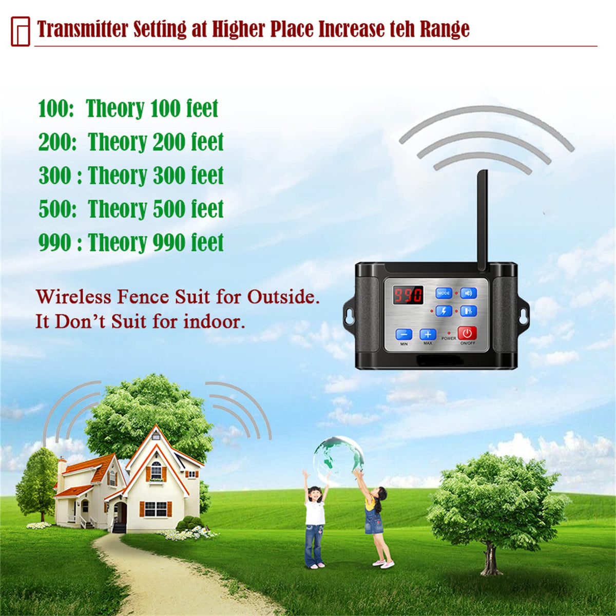Wireless Dog Fence, Electric Dog Fence & Remote Training Collar 2-in-1, Pet Containment System Dog Boundary Container, Adjustable Control Range, Waterproof Rechargeable Collar, for All Dogs,for3dogs