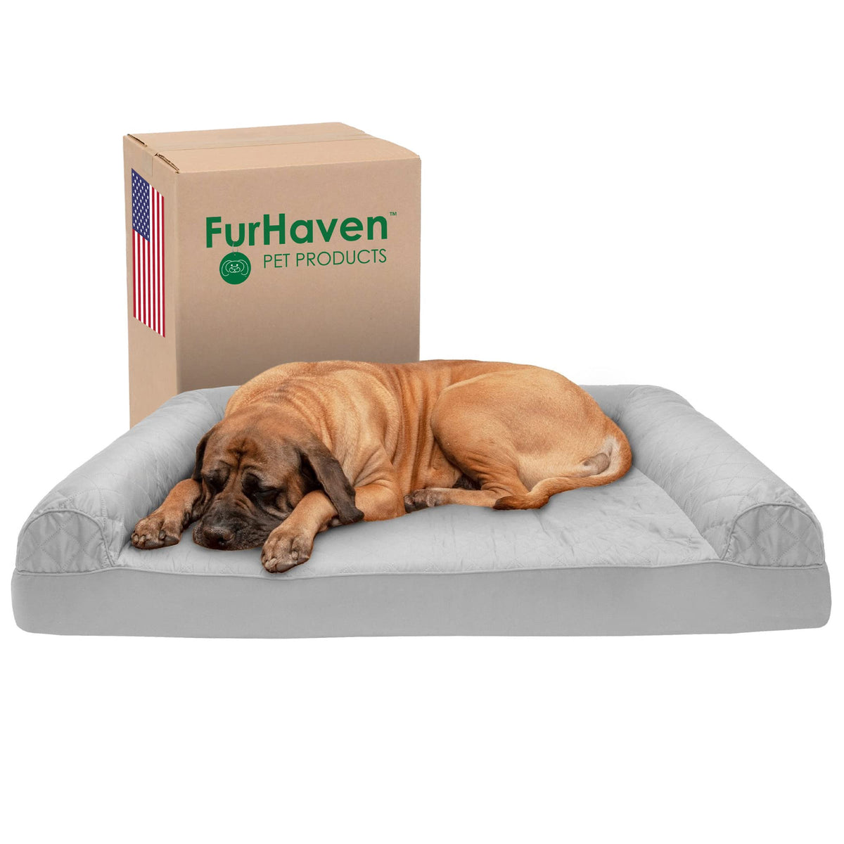 Furhaven Cooling Gel Dog Bed for Large Dogs w/ Removable Bolsters & Washable Cover, For Dogs Up to 125 lbs - Quilted Sofa - Iron Gray, Jumbo Plus/XXL