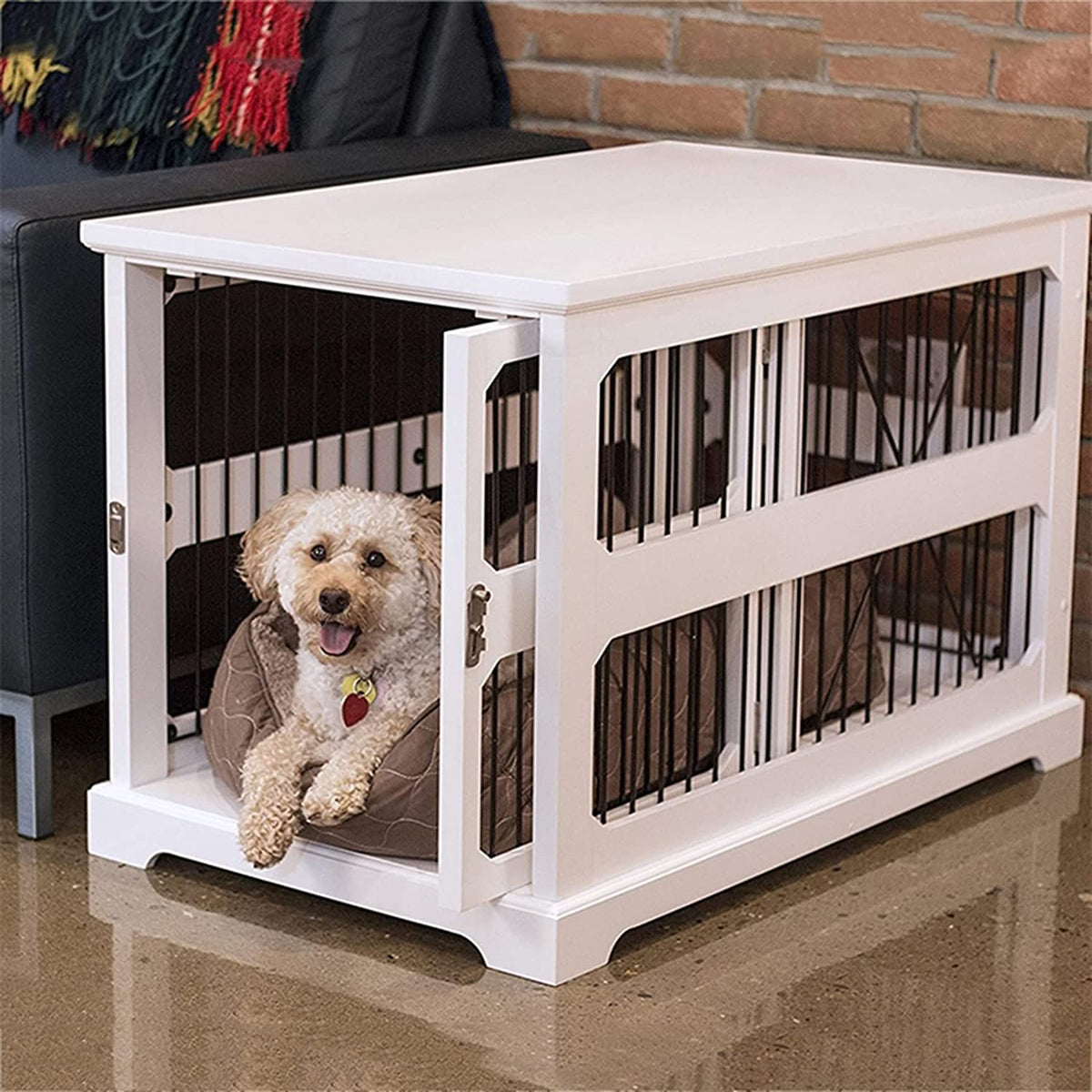 pet Crate Multi-Functional Pet Cage Crate, Indoor Dog Crate Furniture, End Table with Safety Lock, Pet Home Dog Kennel for Small and Medium Dog (Color : White)