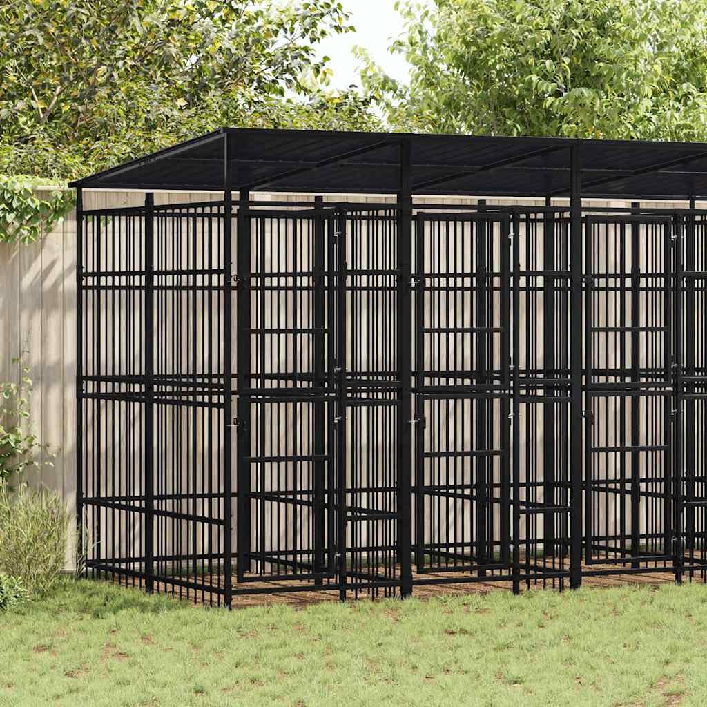 Large Dog Kennel - Outdoor Steel Playpen with Roof & Gate