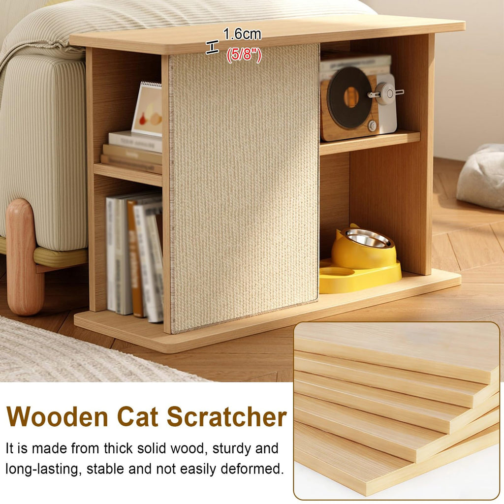 Space-Saving Cat Scratcher End Table with Open Shelving - Stylish Couch Corner Furniture for Cats, Durable Design, Multi-Functional Pet Accessory