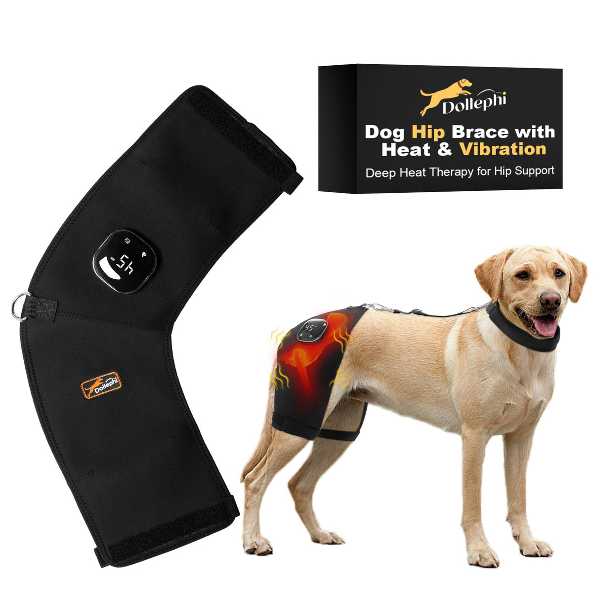 Dog Hip Brace with Heat & Vibration, Patent Pending（Female Dog, XXL)