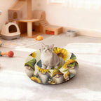 Donut Dog Bed for Small Dogs & Cats - Gnomes with Sunflowers Calming Anti-Anxiety Pet Bed with Non-Slip Base, Removable & Machine Washable, 22"
