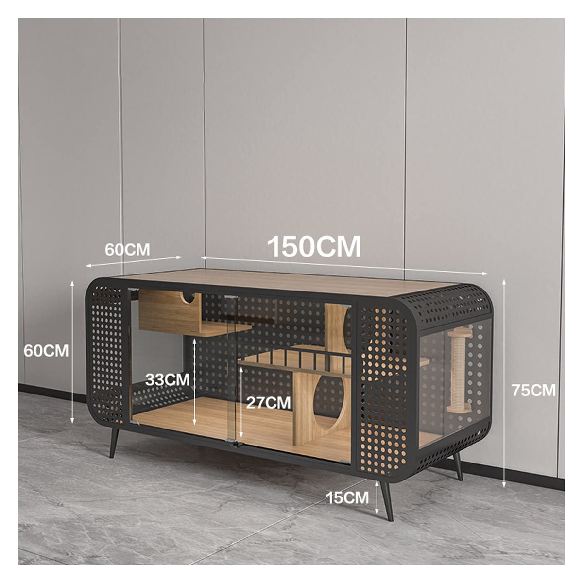 Animal Cage Cat Climbing Frame House cat cage Villa Generous Tube pet Metal Cat Enclosure(150cm)